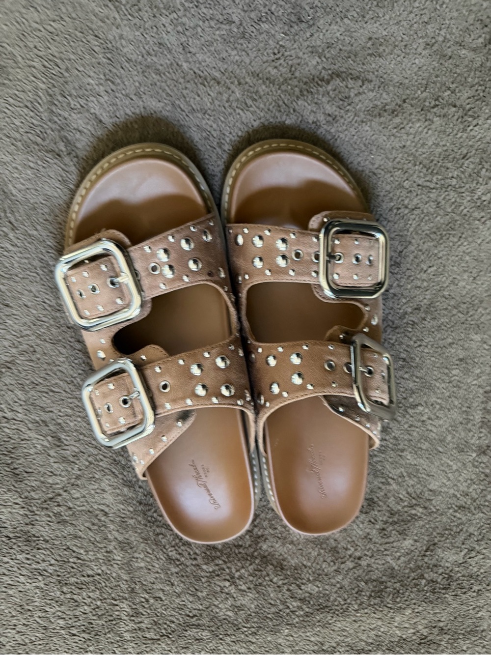 Universal Thread Studded Double-Buckle Tan Suede Slide Sandals